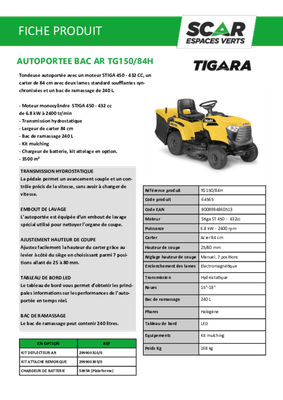 Herbes et entretien - Tondeuse autoportée essence - Tondeuse autoportée à éjection arrière TG 150/84 H