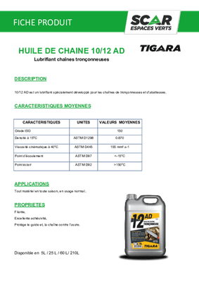 Lubrifiants - Motoculture - Huile de chaîne 10/12AD 5L