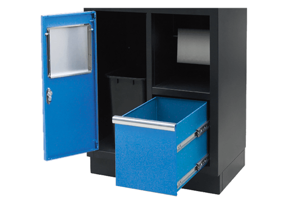 Equipement d'atelier - Outillages à main - 11 Meuble bas bleu avec poubelle intégrée et support rouleau papier PROMO