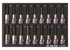 Equipement d'atelier - Outillages à main - Module mousse + PP 18 pièces douilles 1/2" Torx--6 pans Mâles