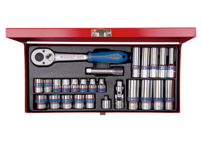 Equipement d'atelier - Outillages à main - Coffret douilles 3/8" 12 pans 7 à 19mm + longues 8 à 19mm