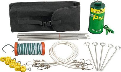 Elevage - Accessoires tubulaires - Kit randonneur avec électrificateur P30, piquets en alu, sardines, cordes, iso...