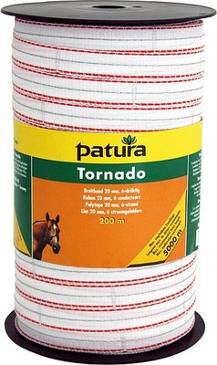 Elevage - Accessoires tubulaires - Ruban TORNADO 20 mm, blanc/orange, 1 cuivre d= 0,25, 5 inox d= 0,20, rlx