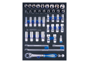 Equipement d'atelier - Outillages à main - Module mousse + PP 44 pièces douilles 3/8" et accessoires PROMO
