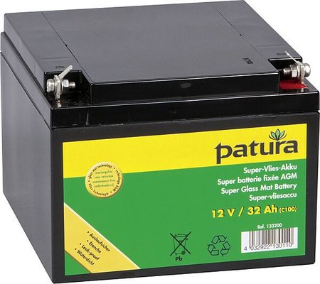 Elevage - Accessoires tubulaires - Super batterie fixée AGM 12 V / 32 Ah, pour électrificateurs 9 V tous